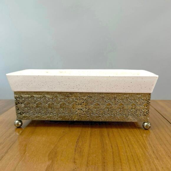 Planter Inc USA 1994 Rectangle Brass Stand 9 x 4 x 3.5 Speckled Pottery Vintage - Picture 3 of 16